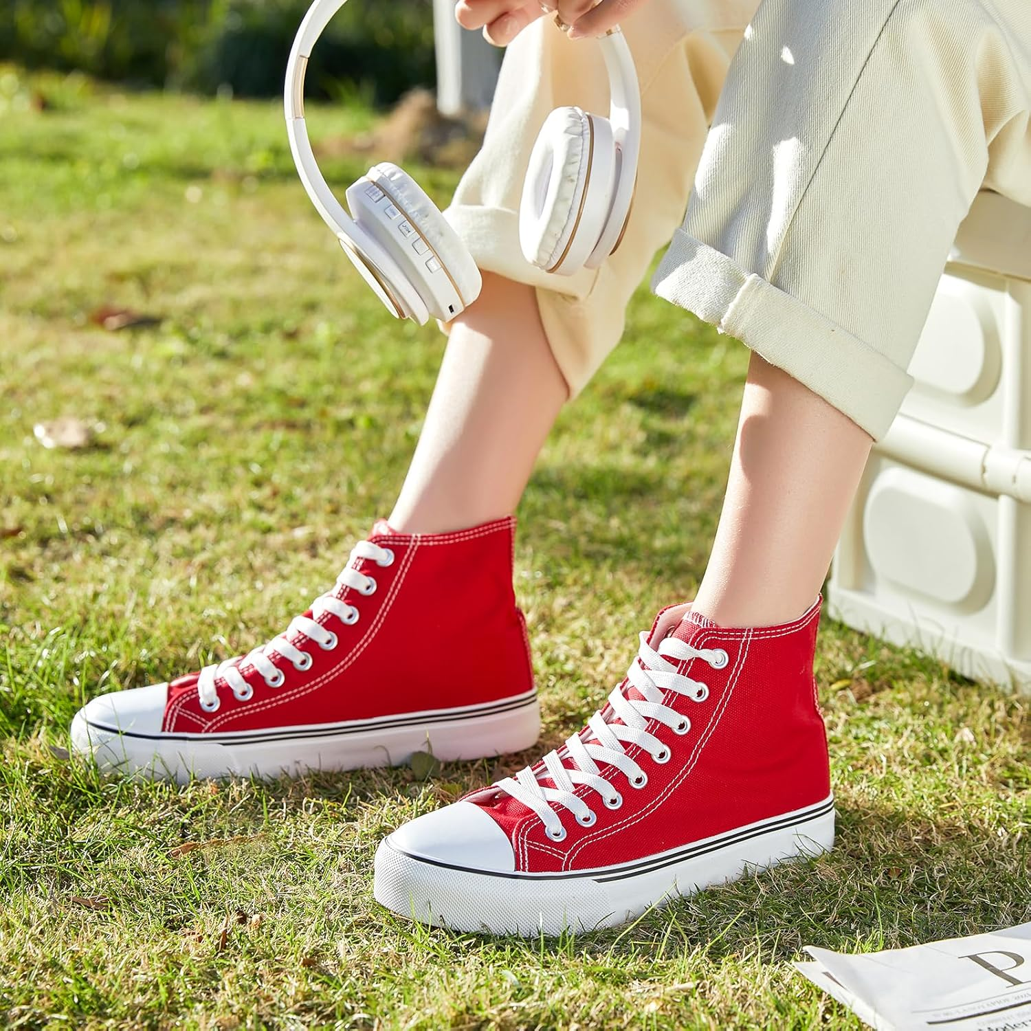 ZGR Womens High Top Canvas Sneakers,Lace-Up Canvas Shoes,Casual Tennis Walking Shoes image number 1