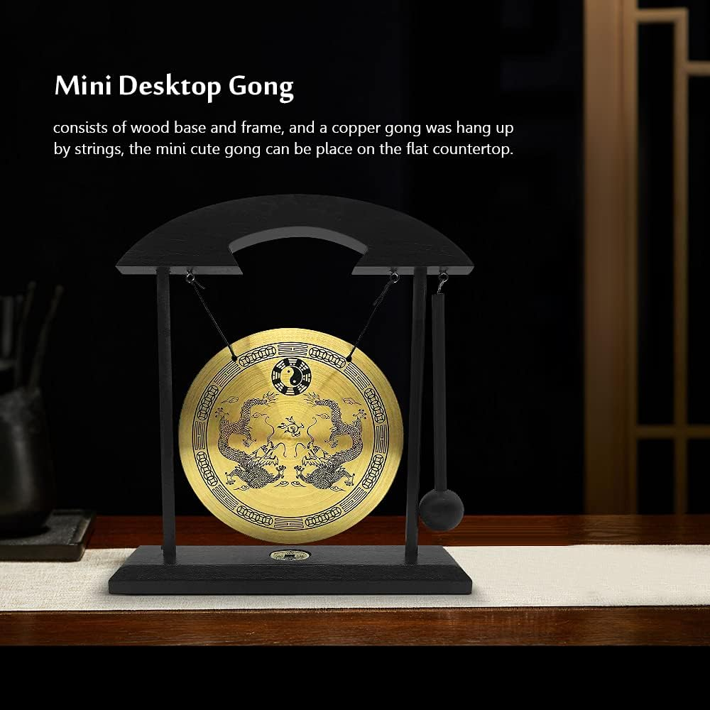 Mini Gong Percussion Instrument, Desktop Gong, Mini Gong, Table Gong Percussion Instruments with Mallet for Home Decor Housewarming, Twelve Chinese Zodiac, Coppter+Wood (Double image number 2