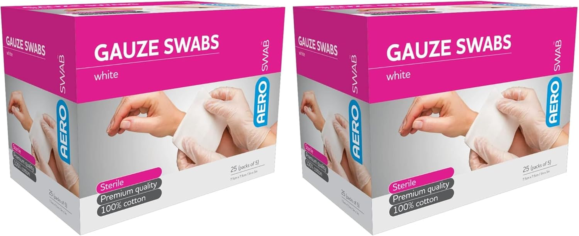 Aero Healthcare Aeroswab 8Ply 25 Pieces Gauze Swab Box of 5 7.5 X 7.5Cm, 125 Count (Pack of 2)
