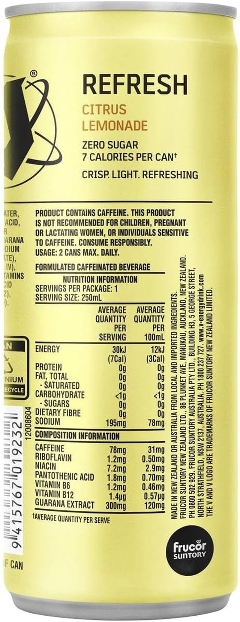 V Refresh Citrus Lemonade Energy Drink Can 12 X 500 Ml