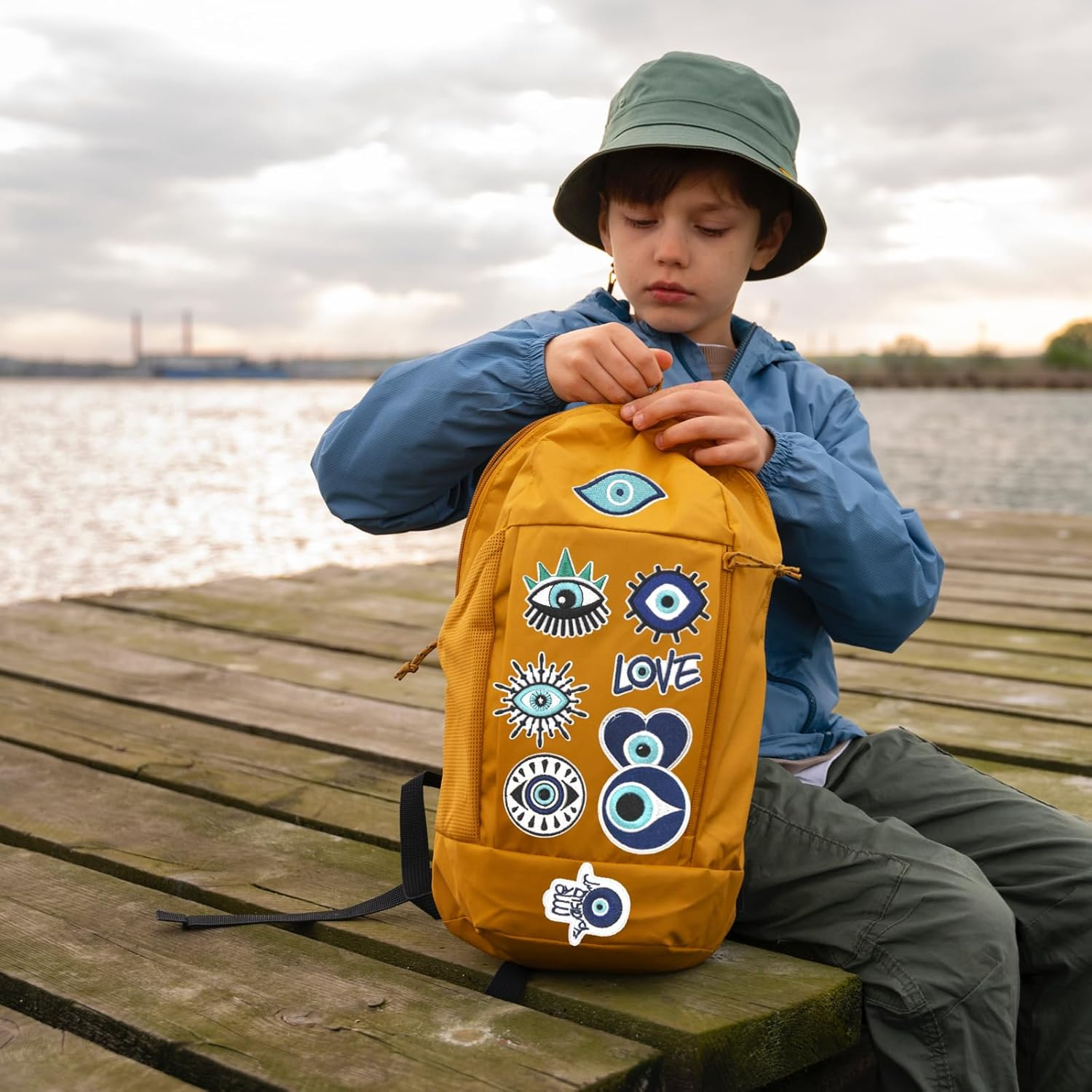 HEYTRCO 9PCS Demon Eye Iron on Patches, Blue Vintage Embroidered Repair Patches for Clothes, Custom Classic Applique for Hats, Jeans, Jackets, Bags, Backpacks, Dress, Shoes