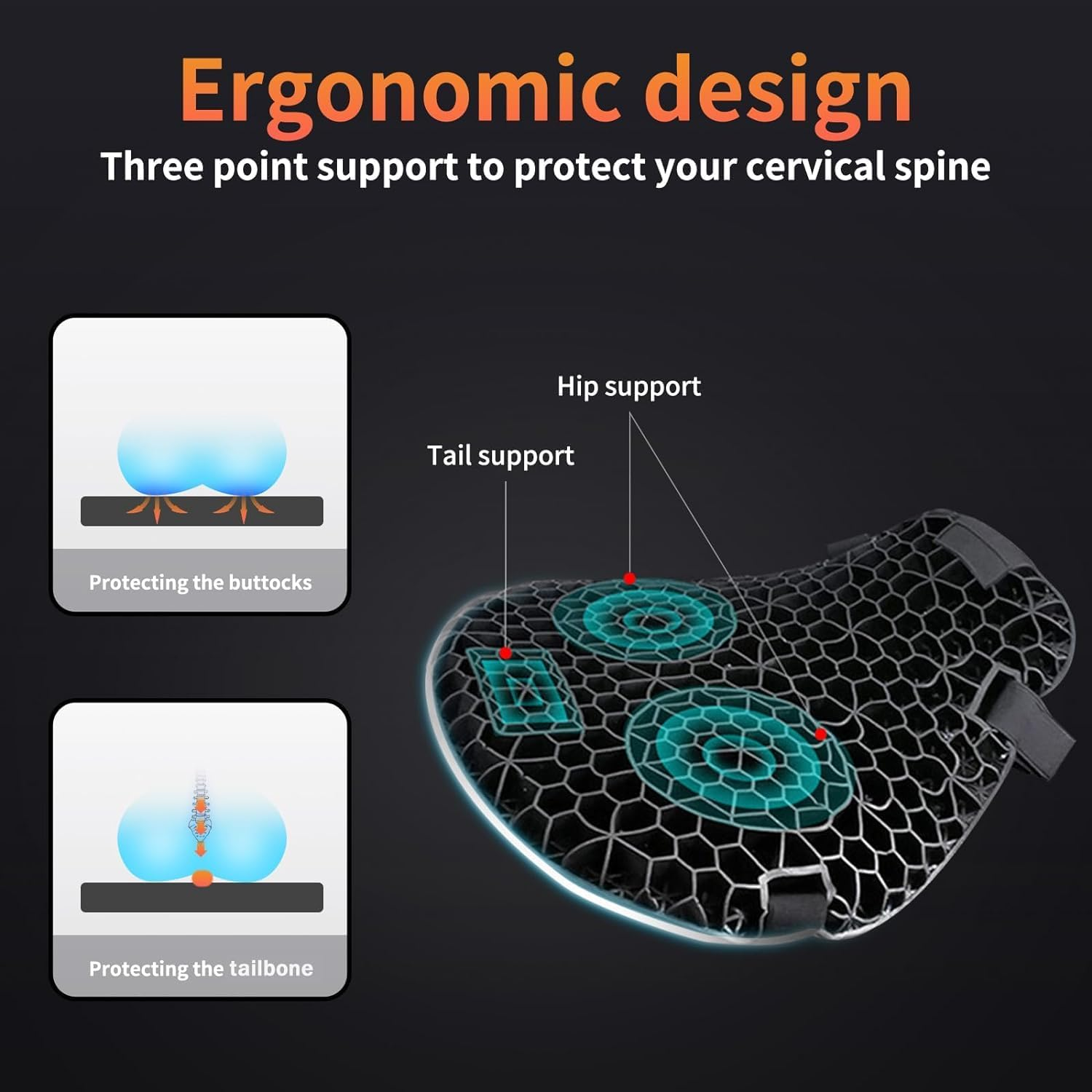 Motorcycle Gel Seat Cushion with Seat Cover, 3D Honeycomb Structure, Breathable Shock Absorption Motorcycle Seat Cover, Motorcycle Gel Seat Pad for Comfortable Long Rides image number 4