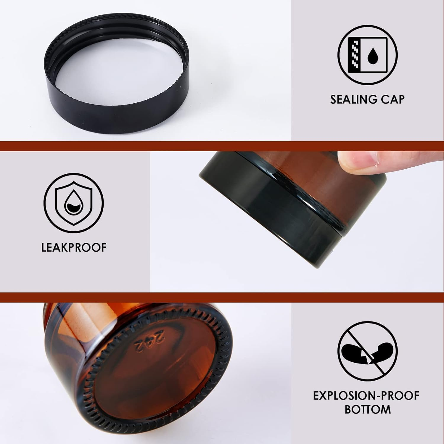 FRAKMU 6PCS 1Oz Amber Glass Jars, Empty Cosmetic Lotion Containers with Inner Liners and Black Lids, Small Containers with Lids for Creams, Mini Cosmetic Jars, Travel Size Bottles for Beauty image number 2