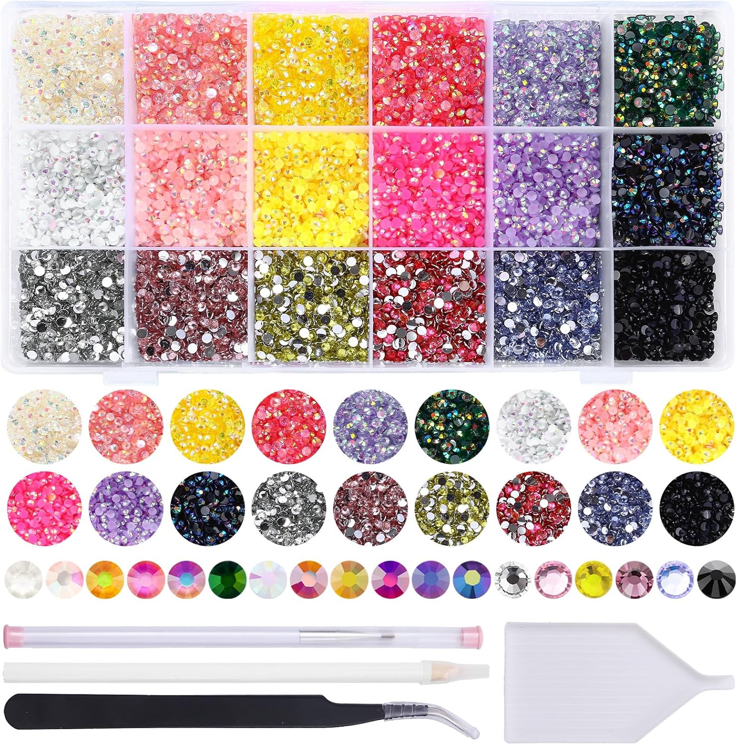 22380Pcs Purple Jelly Rhinestones Kit- Resin Mixed Color Rhinestones for Nail Clothes Shoes Tumblers Decoration Flat Back Round(3Mm,4Mm,5Mm)