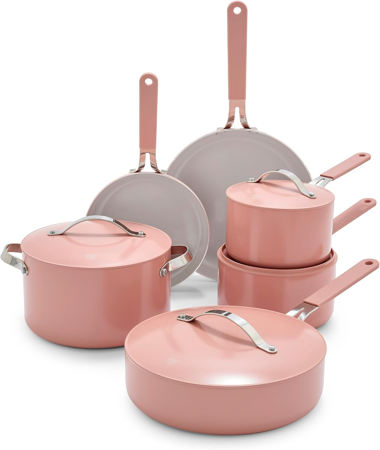 Greenlife Dream 10 Piece Healthy Ceramic Nonstick Cookware Set, Pots and Frying Sauce Saute Pans Set, Pfas-Free, Pfoa-Free, Dishwasher Safe, Oven Safe, Stay-Cool Handle, Sage Green
