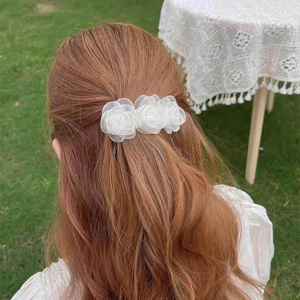 Hair Clips Flower Hair Clips Hair Accessories for Women Girls Kids 2 Pieces Elegant Handmade Gentle Headwear Bridal Styling Tools for Party Wedding Daily Wear image number 1