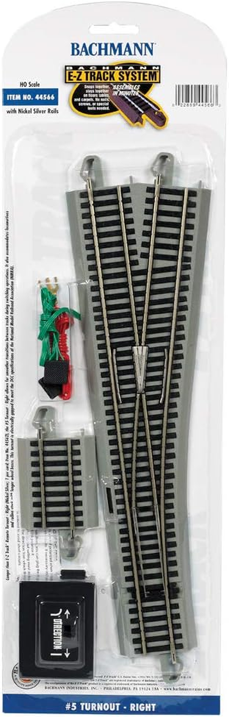 Bachmann Trains - Snap-Fit E-Z Track #5 Turnout - Right (1/Card) - Nickel Silver Rail with Gray Roadbed - HO Scale image number 1