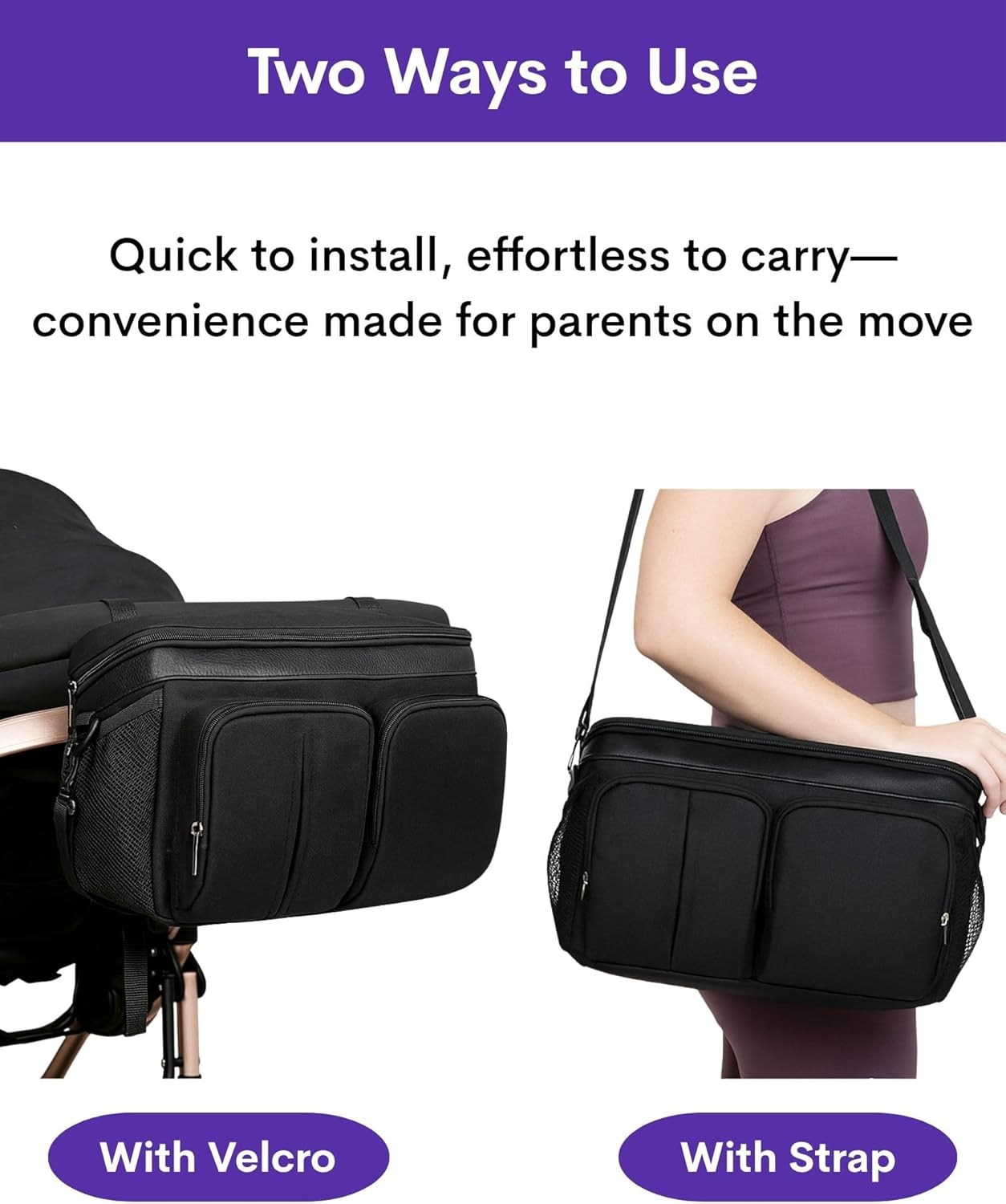 Universal Pram Caddy Stroller Organizer with Cup Holder, Phone Holder, Detachable Strap &ndash; Large Capacity, Fits Umbrella, Jogging, Bassinet, Compact & Wagon Strollers &ndash; Registry Must Haves image number 3