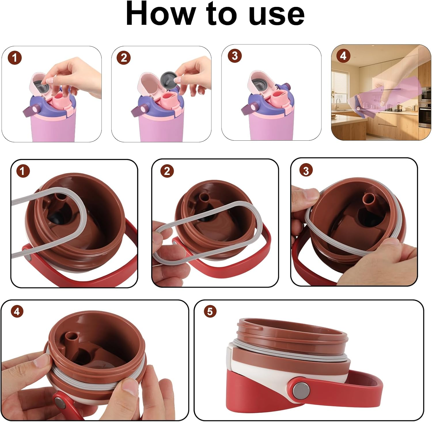 Leak-Proof Stoppers and Gaskets Set, 2Pcs Stoppers for Owala Freesip Sway 30Oz 40Oz and 2Pcs Gaskets for Owala Freesip Sway/Tumbler 40Oz Grey Silicone Sports Water Bottle Accessories image number 3