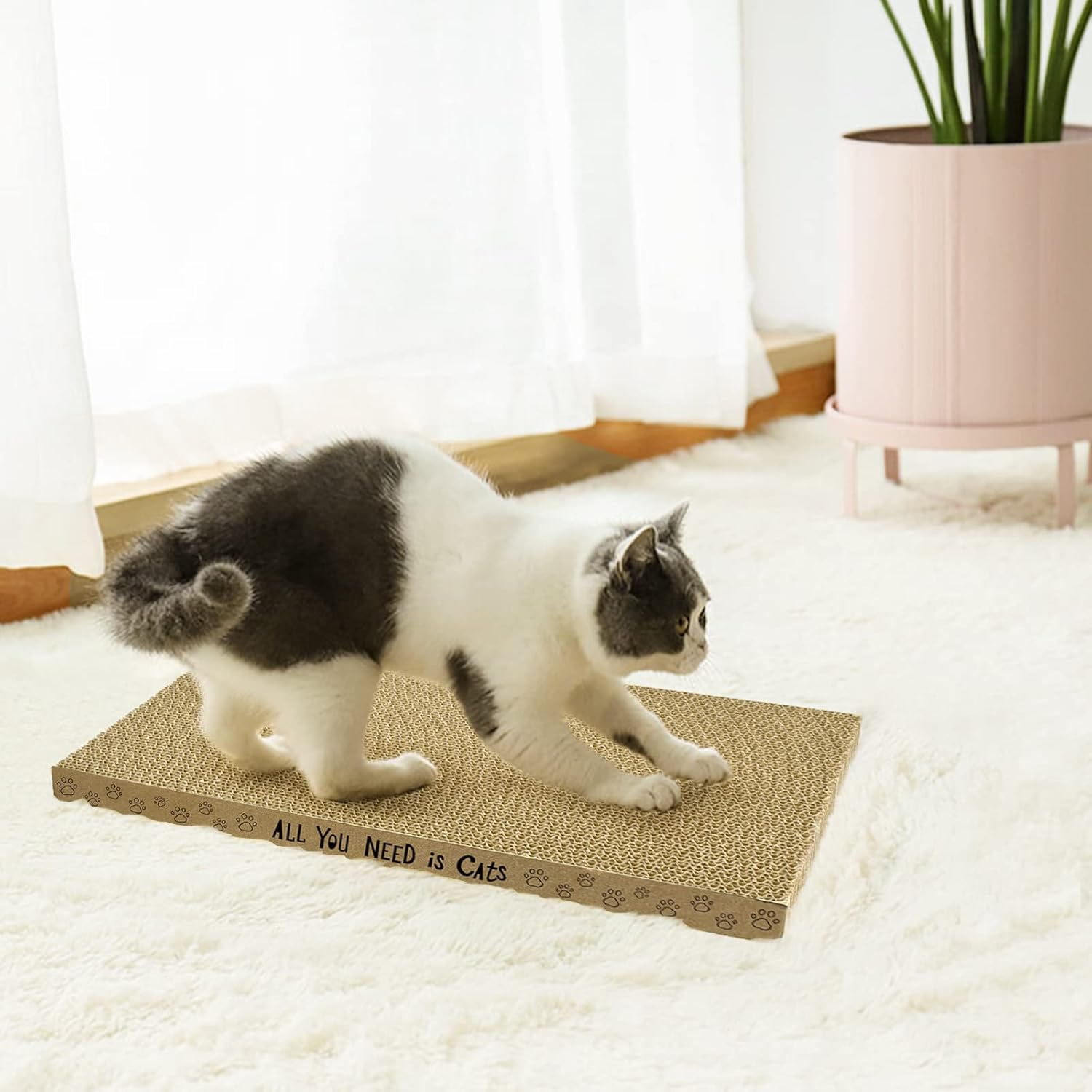 Accencyc Cardboard Cat Scratcher Pads Cat Scratching Board for Indoor Cats 17&rdquo;Lx8.3&rdquo;Wx1&rdquo;H Dual-Side Corrugated Cat Scratching Post Reusable Cat Supplies - 6 Pack - 3-Pack image number 2