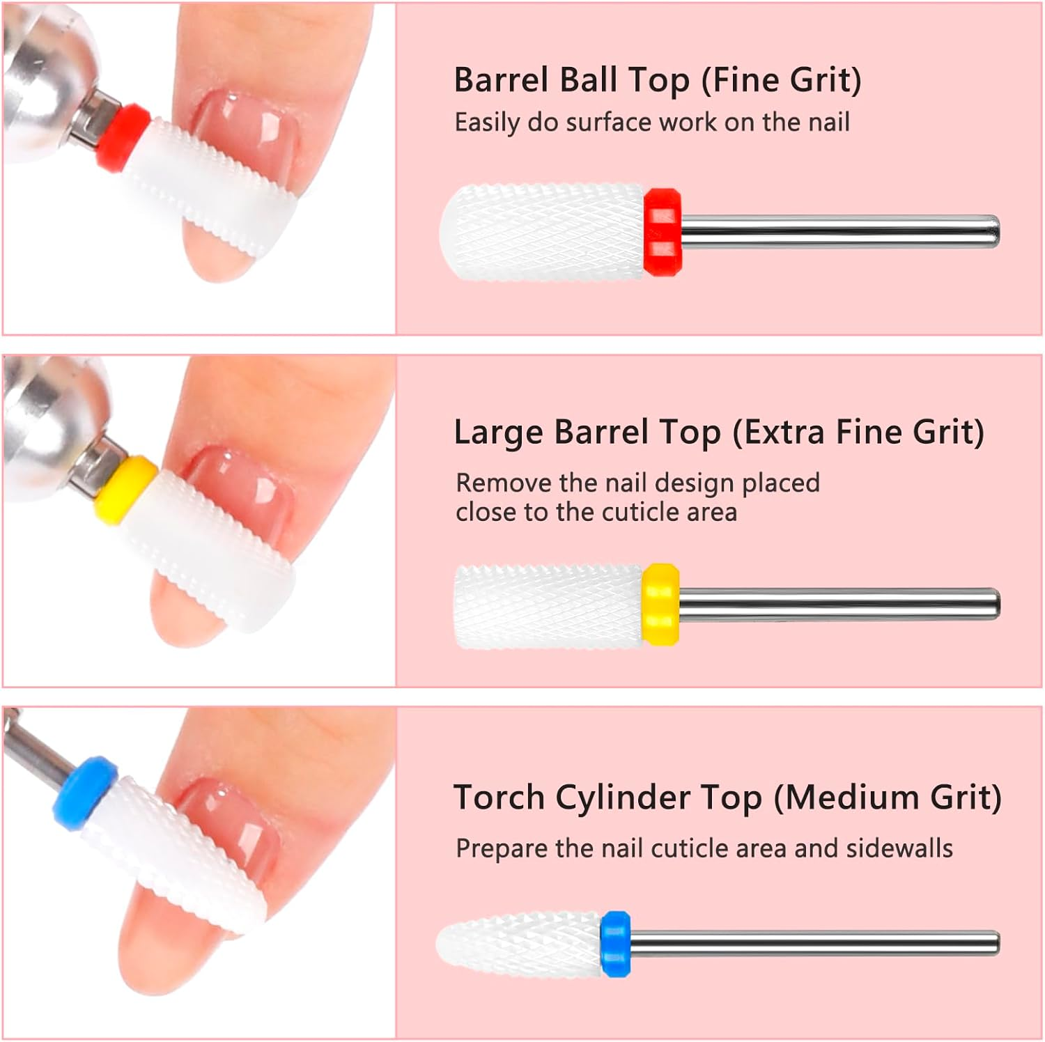 BQAN Nail Drill Bits Set, 6Pcs 3/32 in Drill Bit for Nail Tech Ceramic Bits for Remove Cuticle Acrylic Gel Polish Nail Manicure image number 5