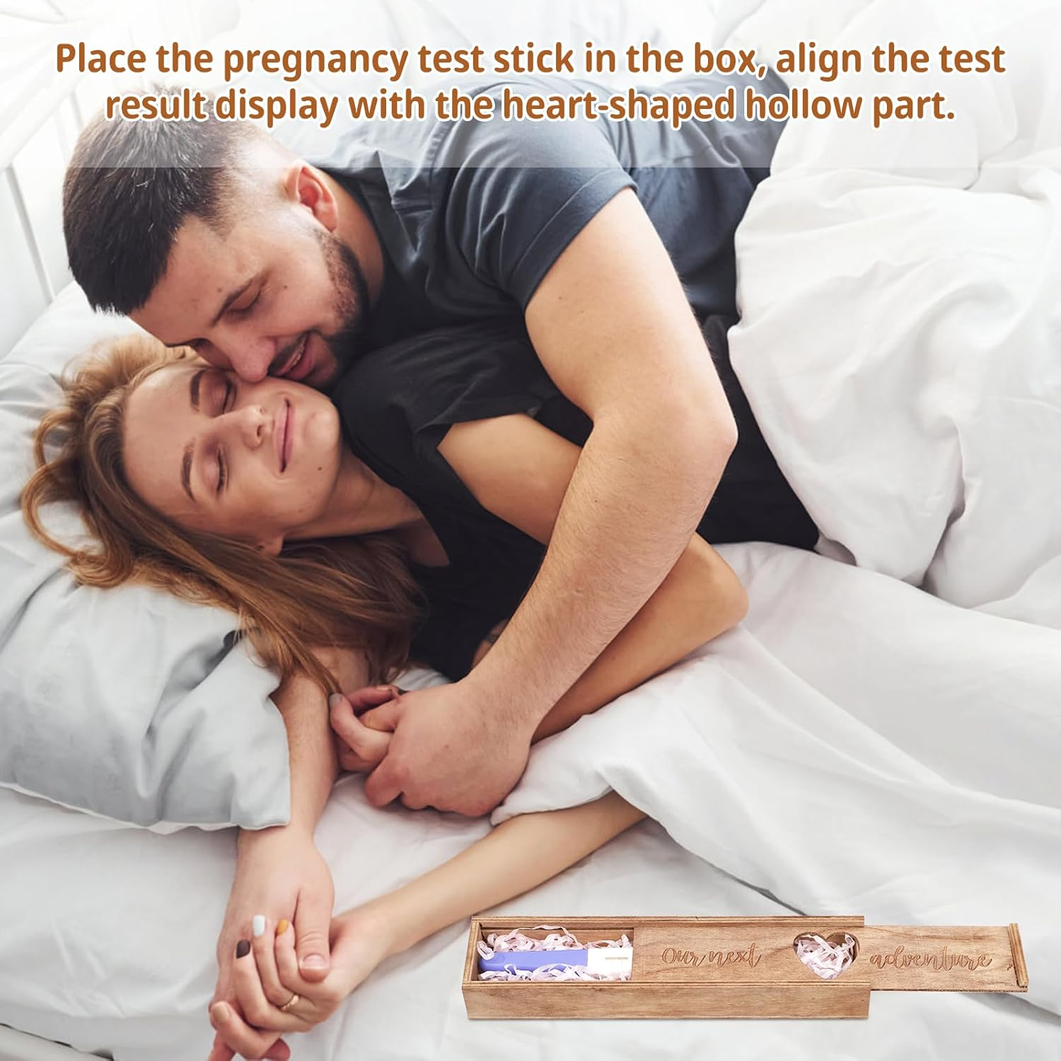 Pregnancy Test Keepsake Box, Wooden Pregnancy Announcement Box Baby Reveal Souvenir Collection Pregnancy Test Gift Box for Husband Father Grandparents (Brown) image number 4