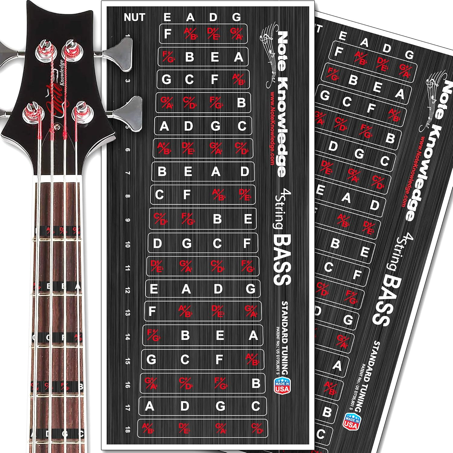 Bass Guitar Fretboard Note Map Decals/Stickers 2-Pack for Learning and Practicing Notes on Bass Guitar image number 4