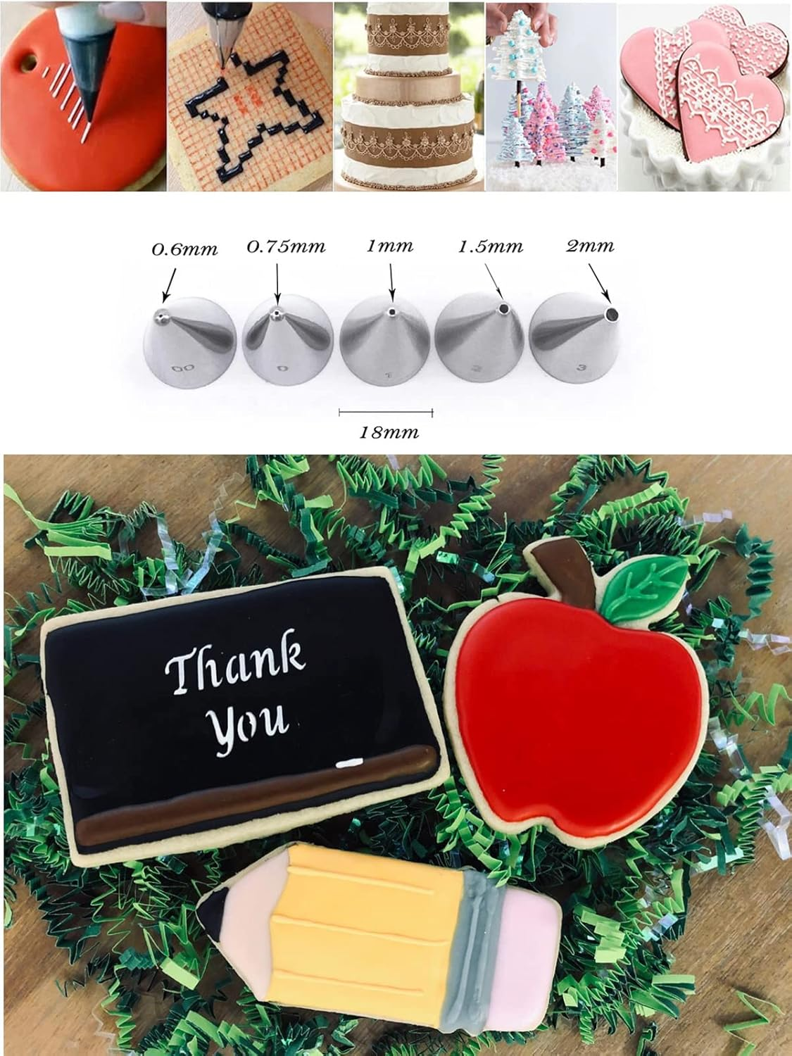 Royal Icing Piping Nozzle for Writing,Pastry Nozzle round for Cookie Cake Cupcake Decorating,5 Pcs - A image number 4