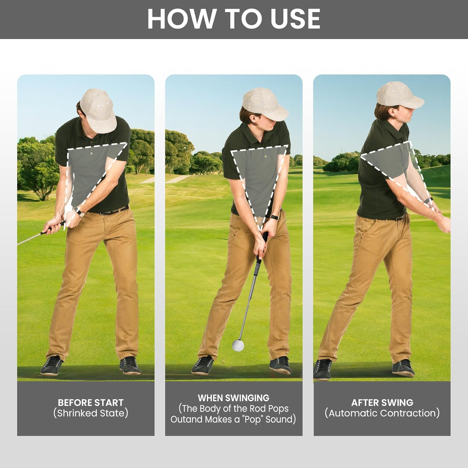 FINGER TEN Golf Swing Trainer Aid Grip Trainer Training Equipment Lightweight Stretchable Practice Rod Portable Speed Ergonomic Grip for Right Handed Golfer image number 4