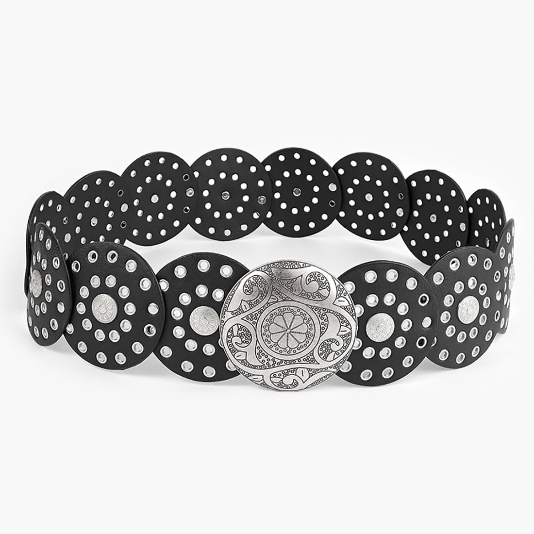 Heyjoin Hollow Wide Disc Belt for Women Out round Leather Metal Buckle Belt Soft Durable Vintage Western Waist Belts image number 2