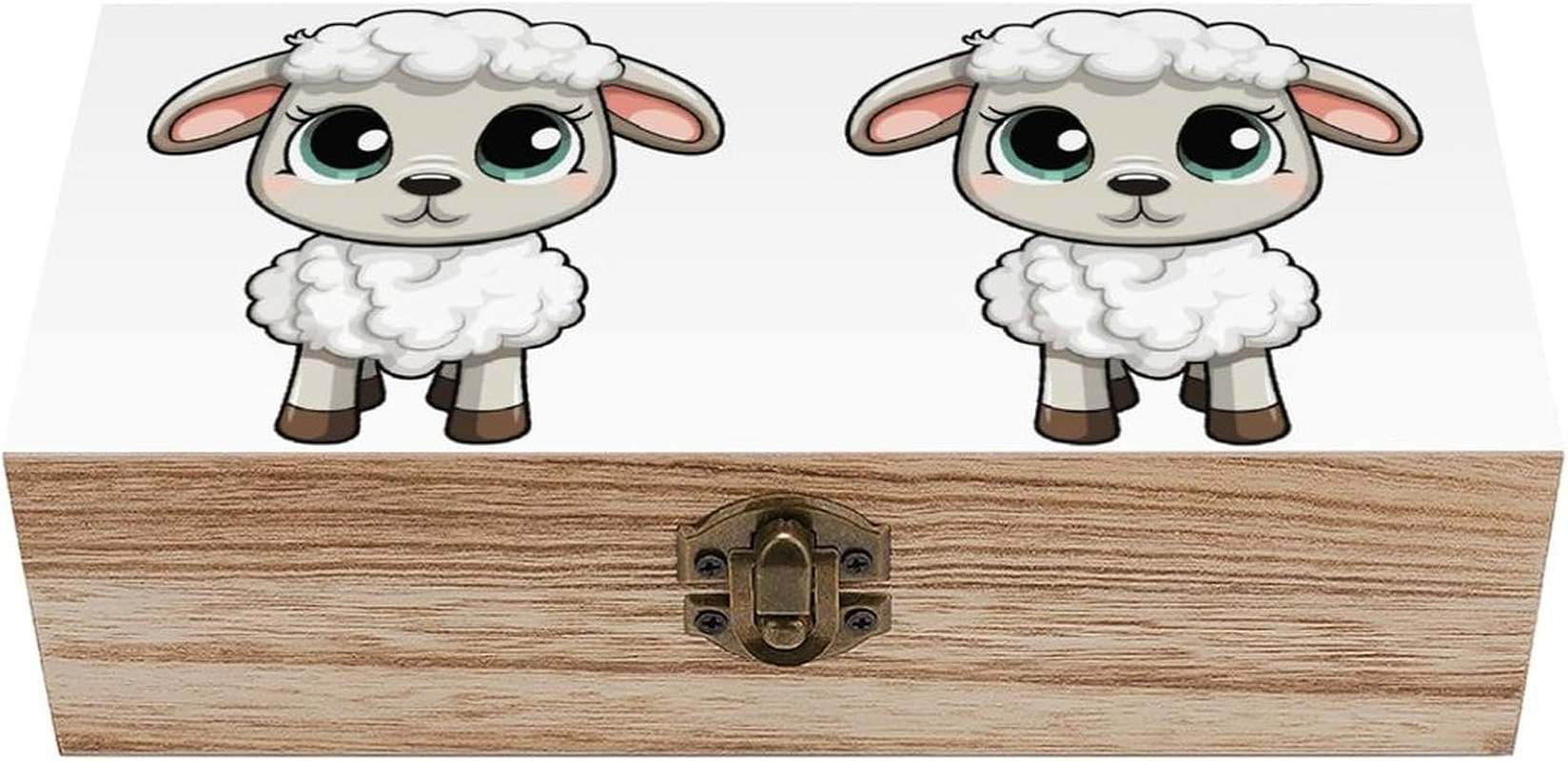 Lamb Wooden Box Wood Wedding Keepsake Boxes with Lids Small Decorative Boxes Lightweight Wooden Memory Storage Box for Crafts Keepsakes Jewelry Photo Letter Storage