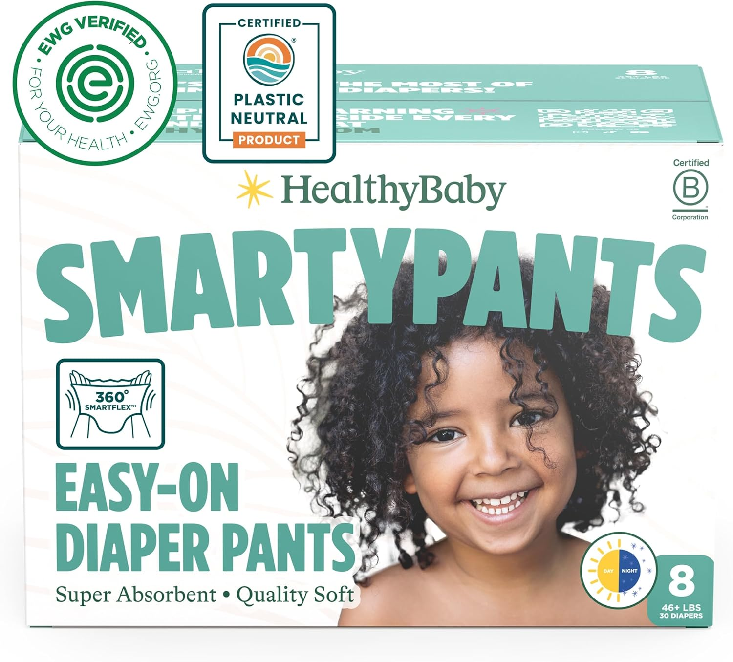 Smartypants Pull up Style Diapers | EWG Verified Safe & Plant-Based | Quilted 360 Waistband, Super Absorbent for Overnight Leak Protection | Training Pants by Healthybaby | Size 8 (30 Count) image number 1