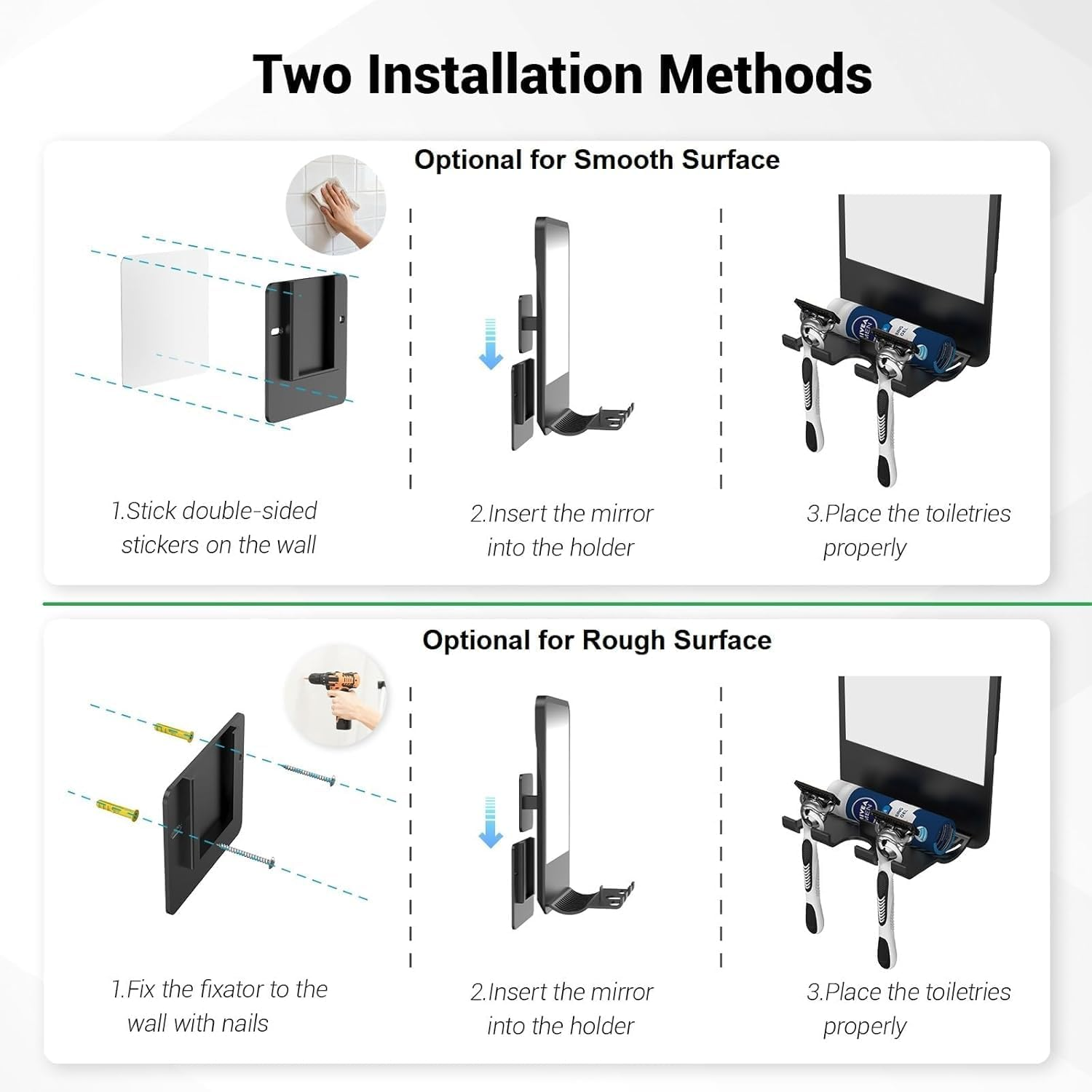 Tinyso Shower Mirror,Dual-Sided 1X/3X Magnification, Anti-Fog Bath Mirror,Bigger Reflective Surface & Thinner Frame,Rust-Proof,Shaving Glass image number 6