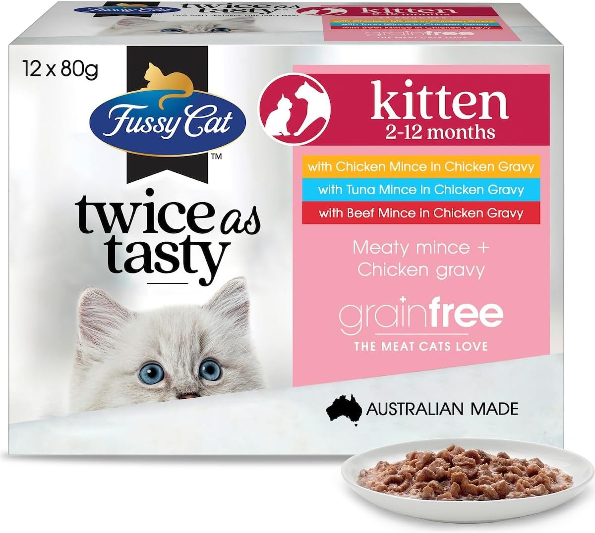Fussy Cat Twice as Tasty Kitten Food 80 G (Pack of 12)