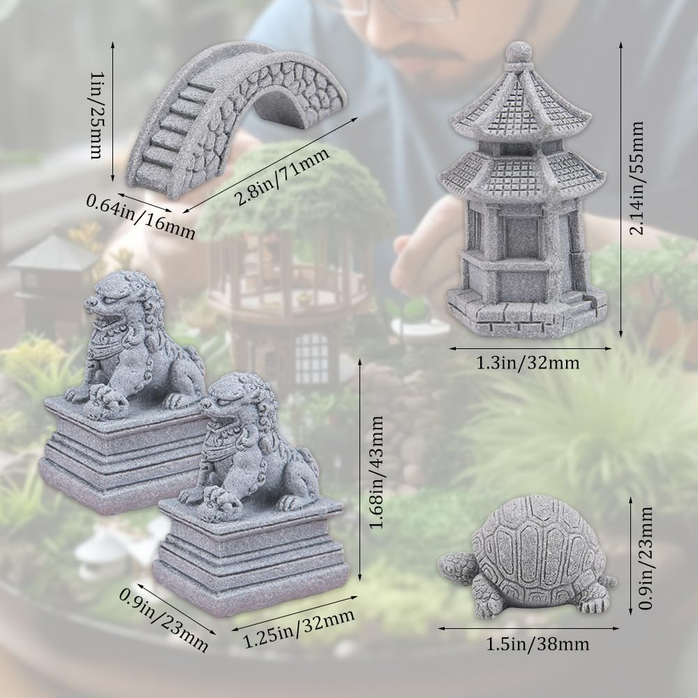 ZORZA 1Set Mini Chinese-Style Sandstone Figurines Enchanting Garden Bridge for Fairy Gardens Mini Zen Garden Decor Miniature Garden Accessories for Bonsai Terrariums Fish Tanks Decorations image number 1