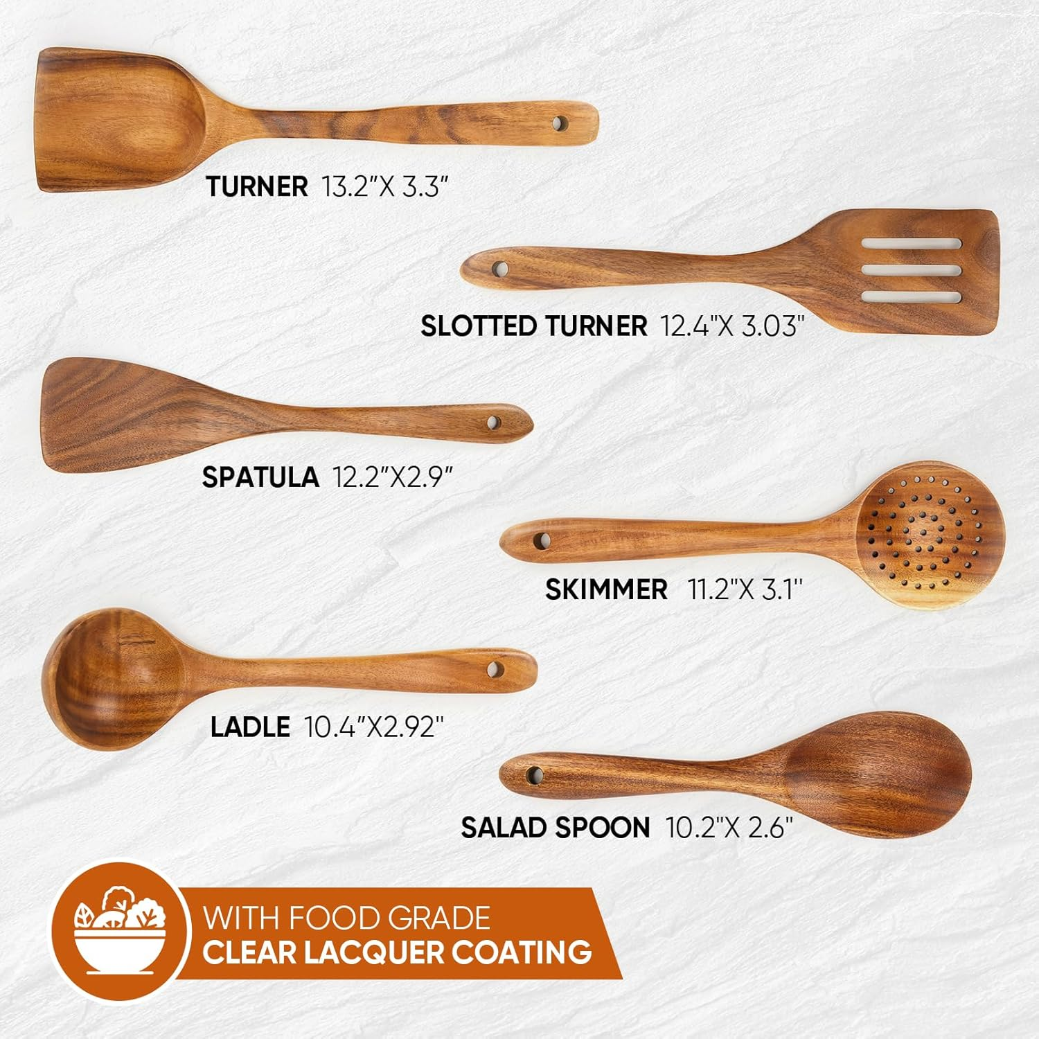 XMYYX 6 Piece Teak Wooden Cooking Utensils, Wooden Spoons, Non-Stick, Scratch-Free, Easy to Clean image number 3