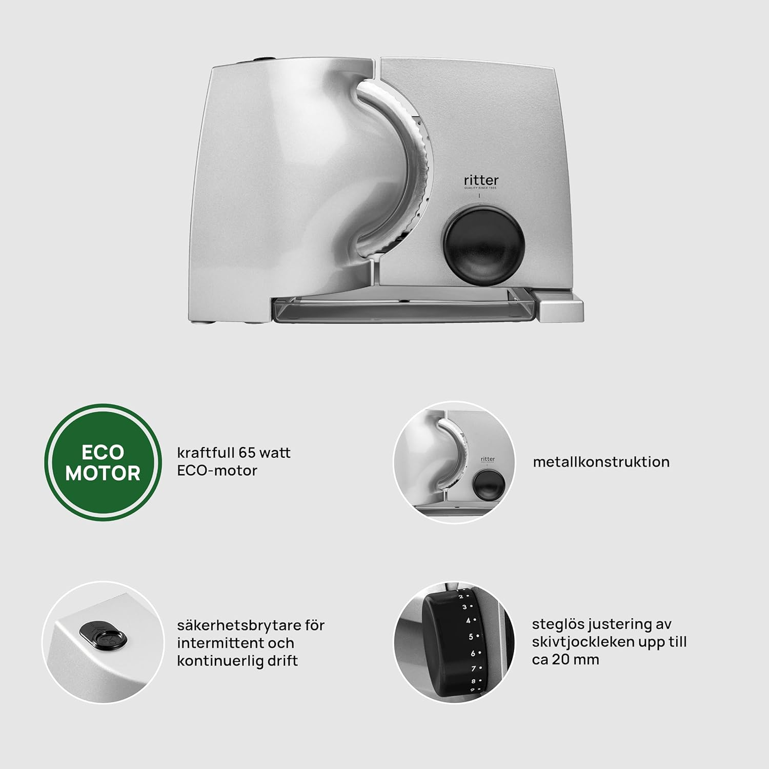 Ritter Compact 1 Silver Metal Food Slicer with Stainless Steel Blade image number 4