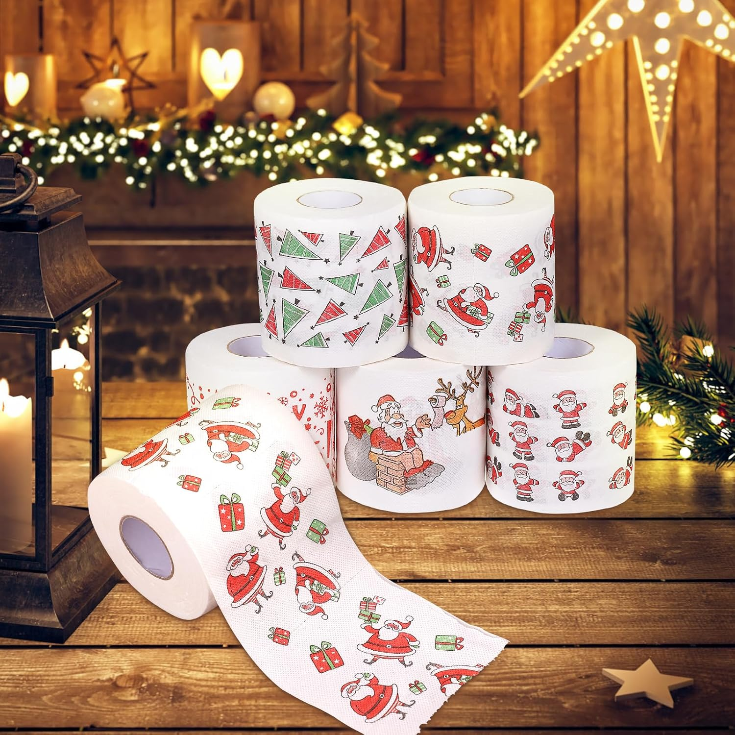 Ciieeo 5 Rolls Santa Claus Toilet Paper Merry Christmas Toliet Papers for Xmas Fun Party Novelty Bathroom Decor image number 4