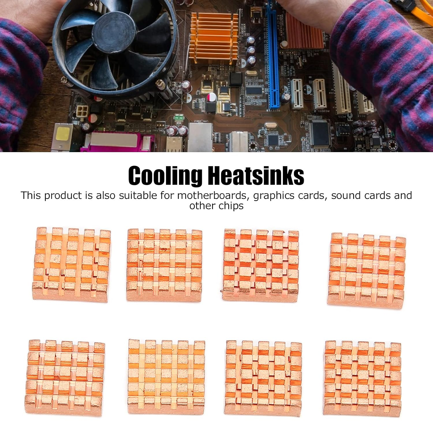 Pure Copper Heatsink 8Pcs, High Heat Dissipation for Motherboard Graphics Card Cooling image number 3