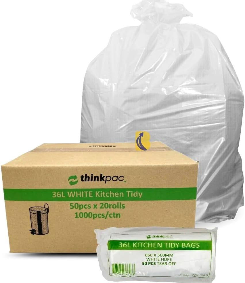 Garbage Bags 36L Carton of 1,000 - White Rubbish Bin Liners 65 X 56 Cm - 10 Um Standard Thickness - Waste Bags for Offices, Commercial Spaces, Household & Cleaning image number 5