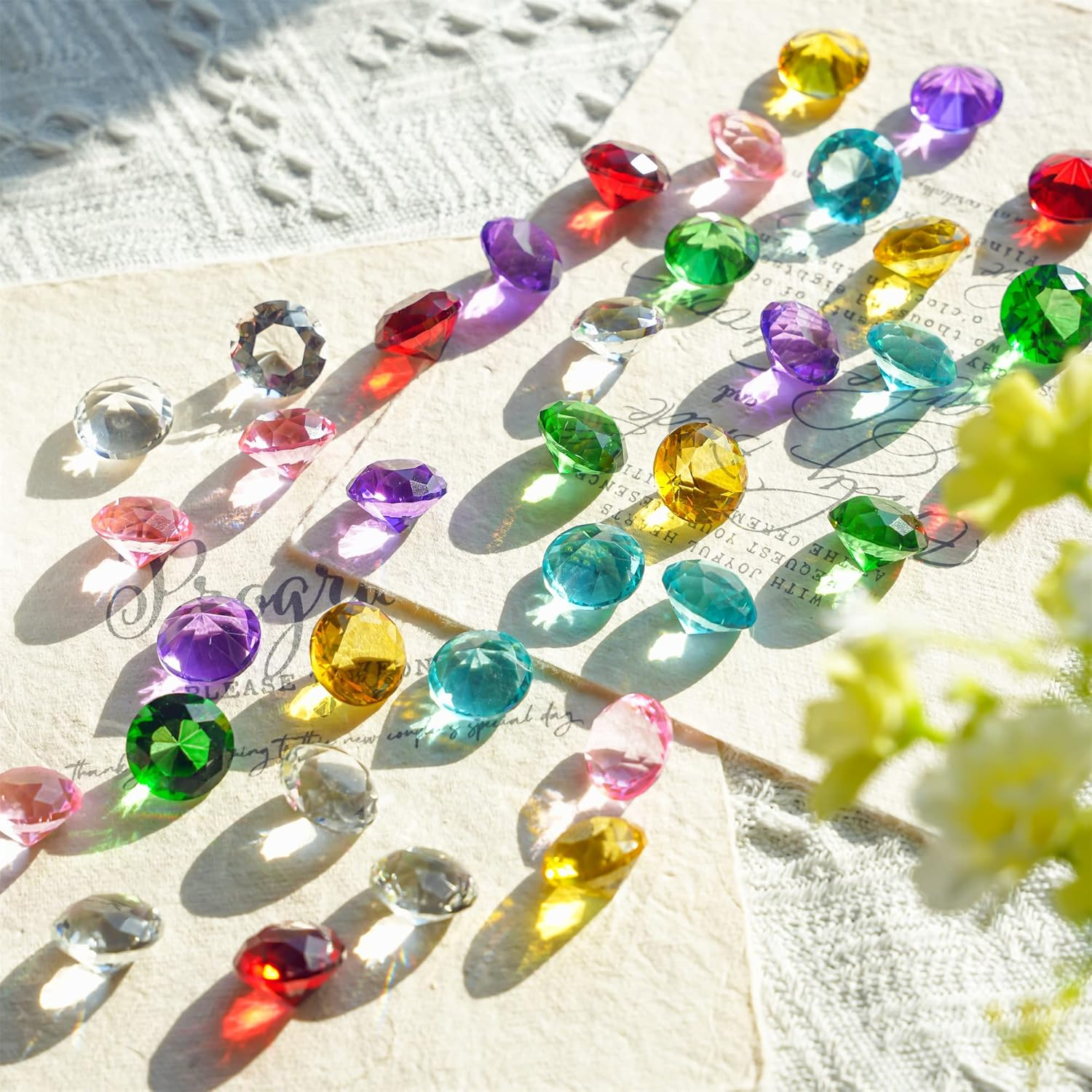 HDCRYSTALGIFTS 40Mm(1.5 In) Crystal Diamond Jewels Paperweight Fake Diamonds Table Decoration Party Favors Gift, Glass Paperweight, Pack of 10 (Multicolor)