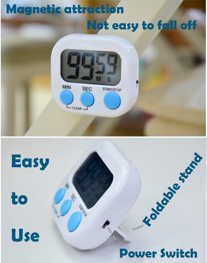 4 PCS Digital Timer Set with Magnetic Back & Stand, 100-Minute Count Up/Down Timer, Large LCD Display, Digital Timers Loud Alarm Kitchen Timers for Cooking Minute Second Count up Countdown (4, Color)