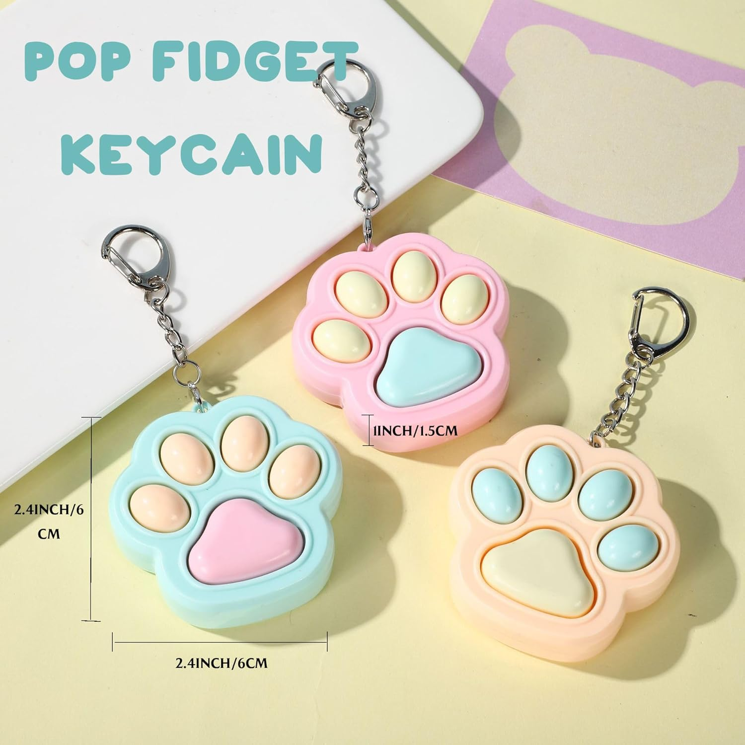 3 Pcs Cat Paw Fidget Keychain, Cute Mini Clicker Toys Clored Anxiety and Stress Relief Sensory Toy for Adults image number 2