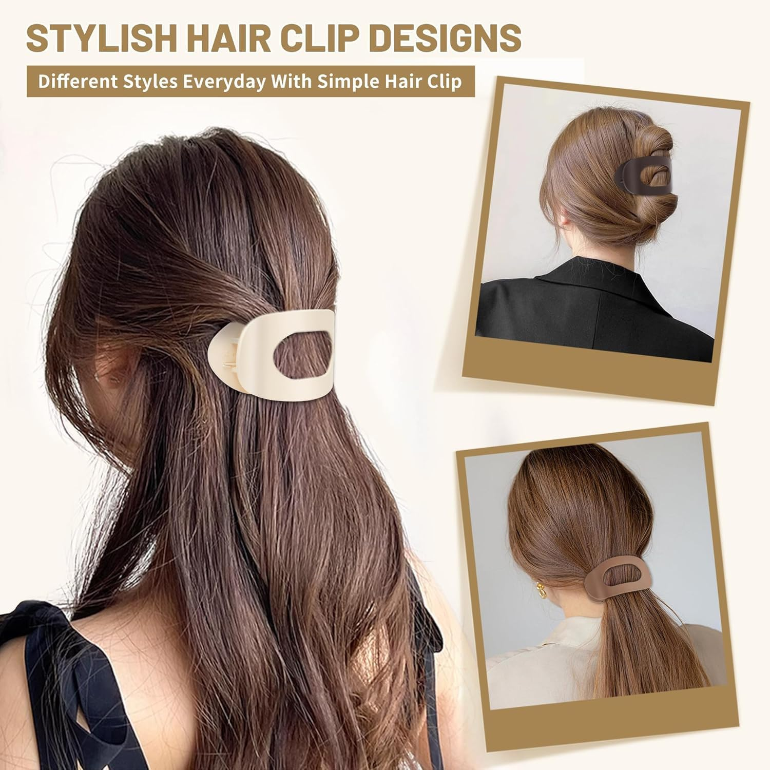 Tjhypenete 4Pcs Flat Hair Clips for Women, round Flat Hair Claw Clips, Strong Hold Lay down Hair Barrettes for Thick Thin Hair, French Duck Billed Hair Claw Clamps, Matte Large Alligator Hair Clips