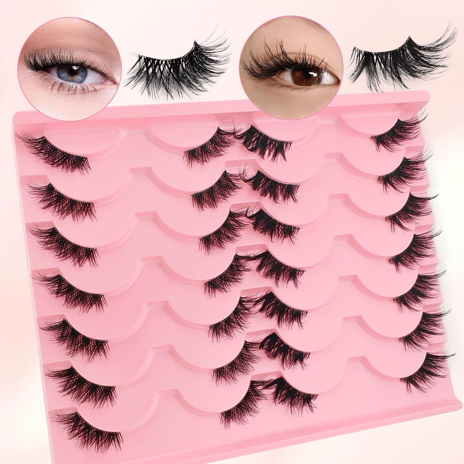 14 Pairs Clear Band Half Eyelashes, Cat Eye, 2 Styles Mixed 12 Mm Short Cat Eye Artificial Eyelashes, Natural Look, 1/2 Corner False Eyelashes, 3/4 Corner Eyelashes (14P-CZ05+29) image number 3