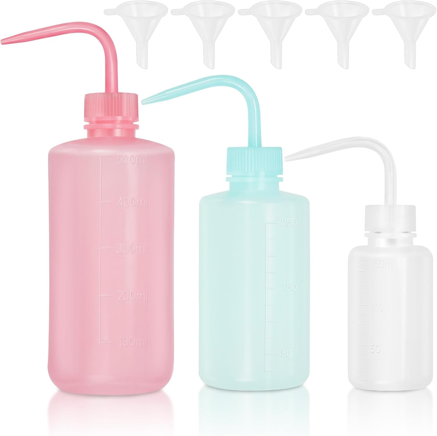 Swpeet 3Pcs 500ML/250ML/150ML Safety Bottles Watering Tools with 5Pcs Small Funnels Assortment Kit, Wash Bottles Water Squirt Bottle Succulent Watering Squeeze Bottle for Irrigation, Plant Washing image number 5