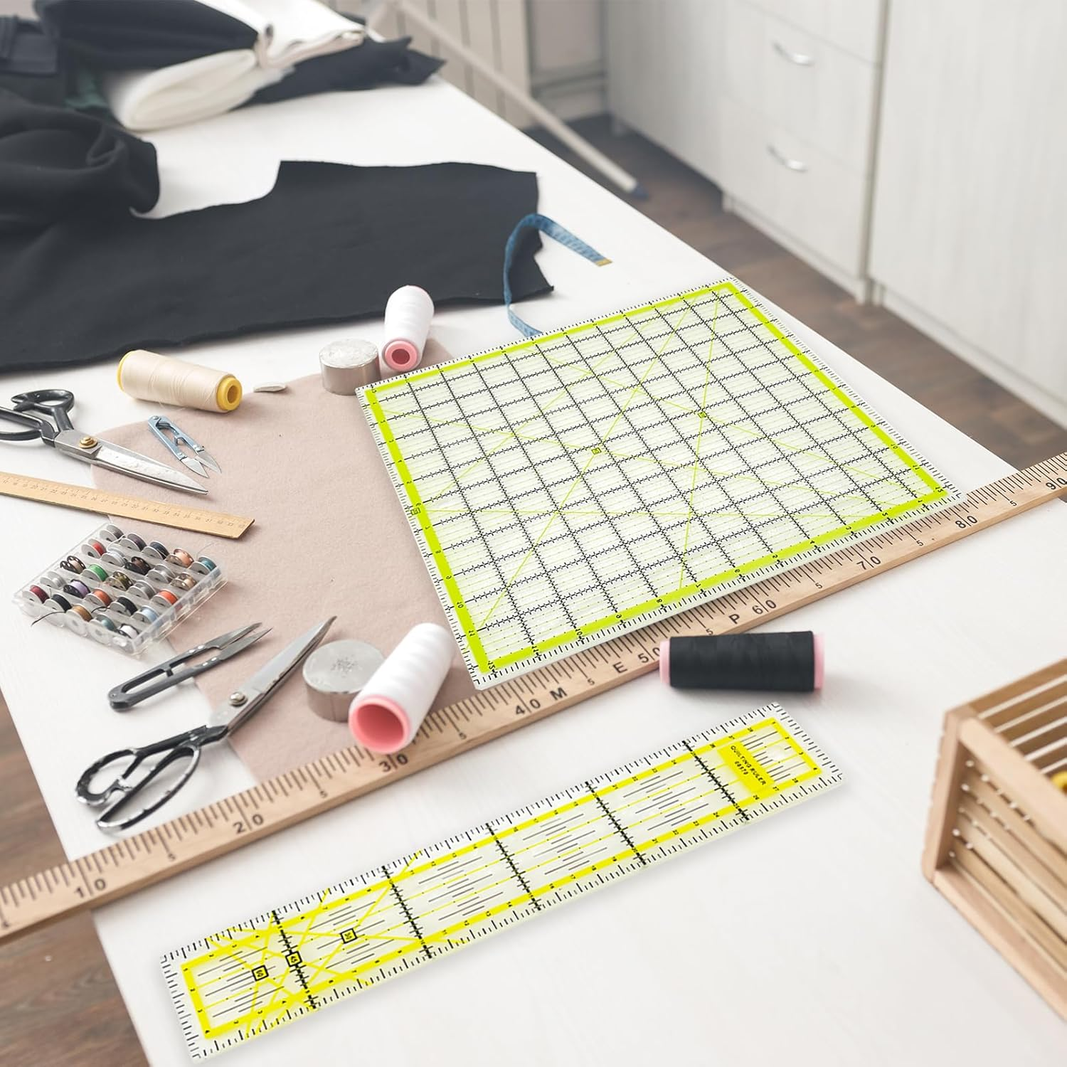 6-Piece Acrylic Quilting Ruler Set for Fabric Cutting and Craft Templates, Double-Sided