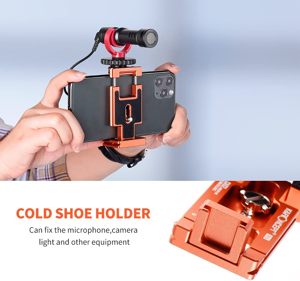 K&F Concept Smartphone Tripod Mount, Aluminum Alloy Lightweight Quick Release Plate with 1/4" Screw and Rubber Grip for Camera, Mobile Phone (Orange) image number 6