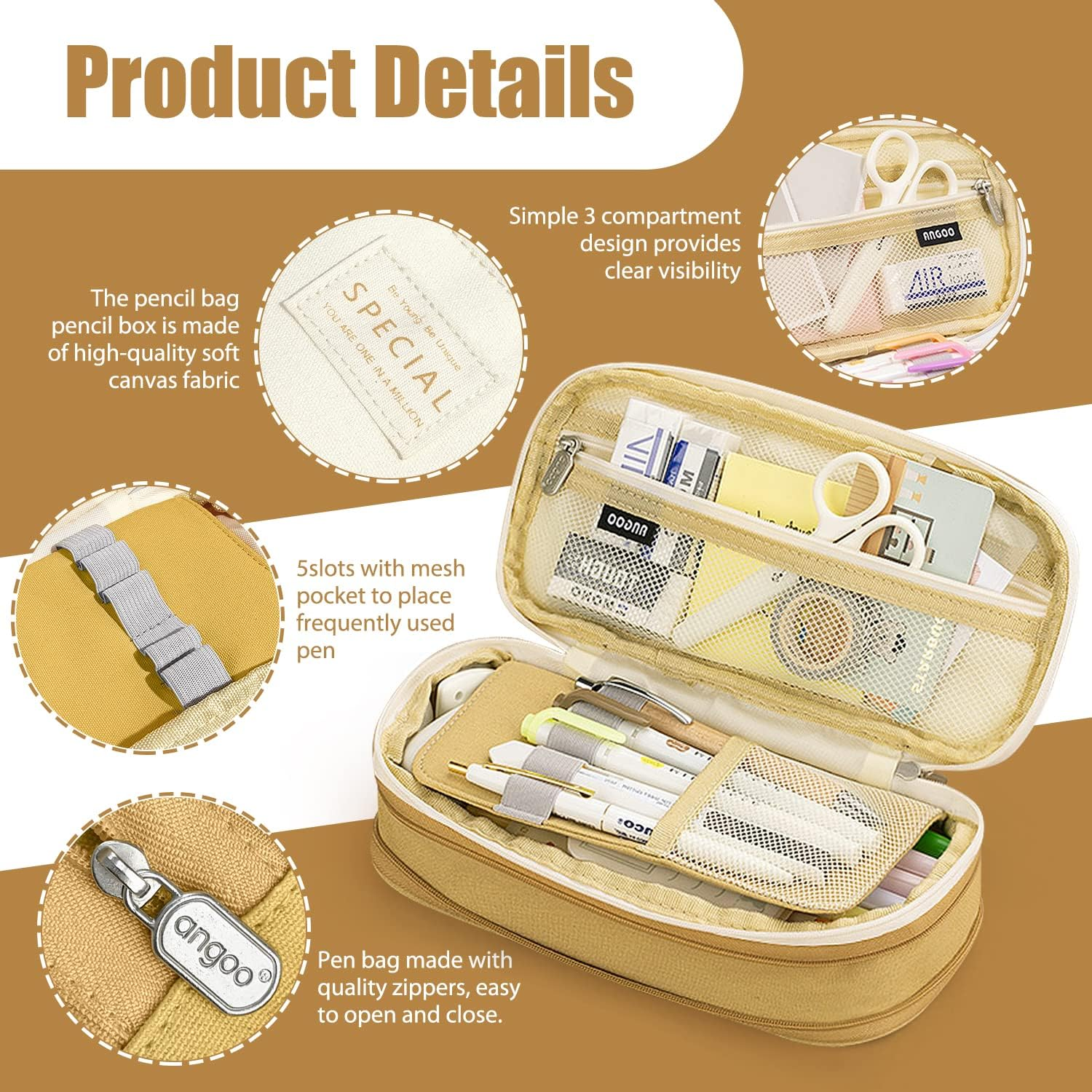 LHMTQVK Large Capacity Pencil Case Pencil Pouch Handheld Pen Bag, School Pencil Case for Teen Girl Boy Men Women Adult Christmas Gifts, Light Blue-Beige, Portable (01)