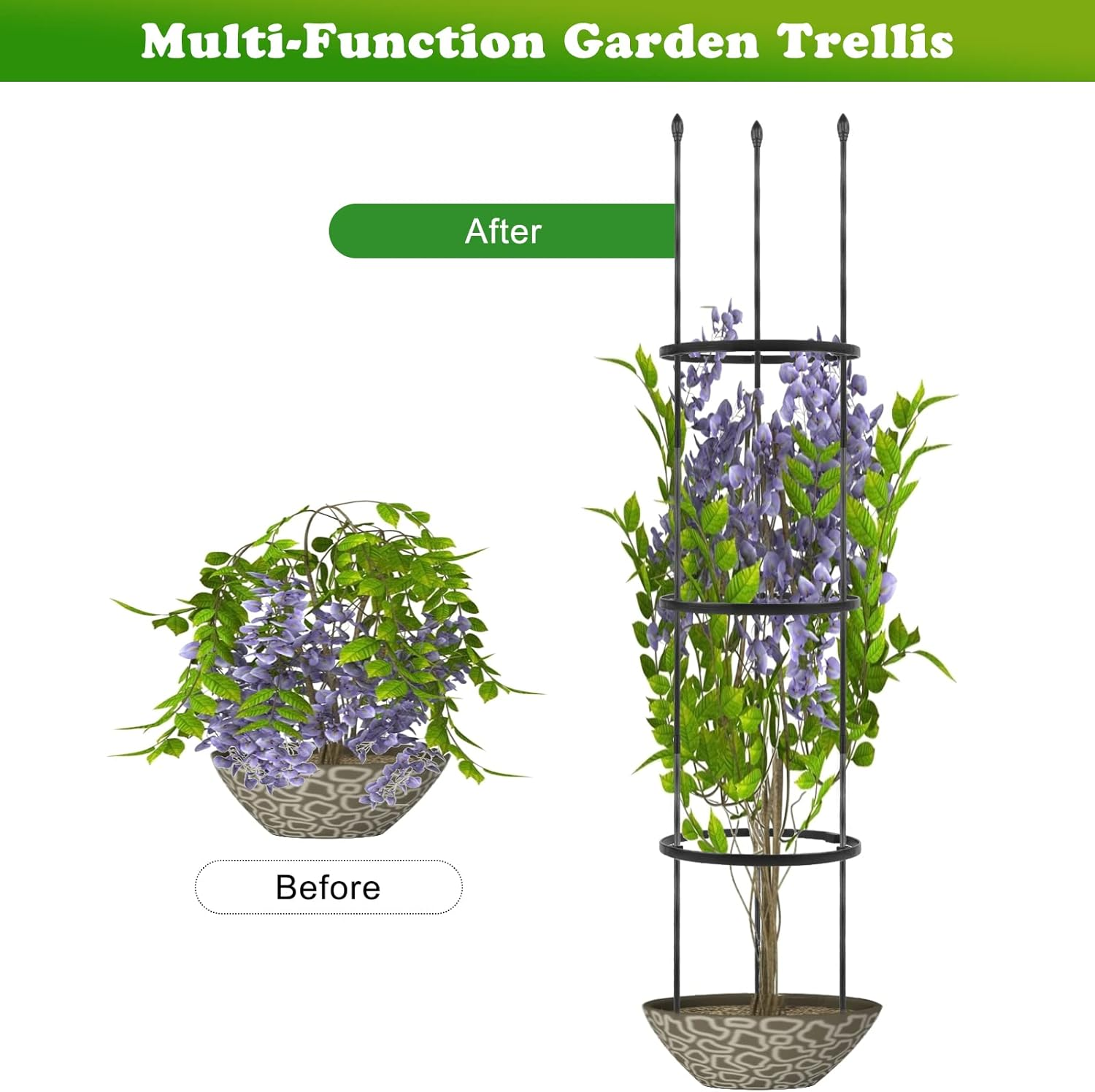 2 Pack Garden Trellis, 2 in 1 Plant Cages & Supports for Vines Crop, Potted/Climbing Plants Indoor Outdoor, Plant Stake for Flower, Vegetable, Tomato, Pot Trellis image number 3