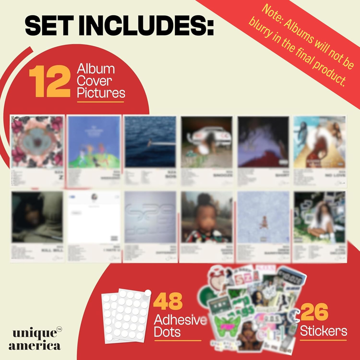 Unique America 12 Pcs| Posters, Album Cover Posters, SZA, Music Posters, Album Covers for Wall Decor, SZA Poster 12X16&rdquo; Total 12 SZA Album Cover Poster & 25 Stickers White Design Unframed image number 3