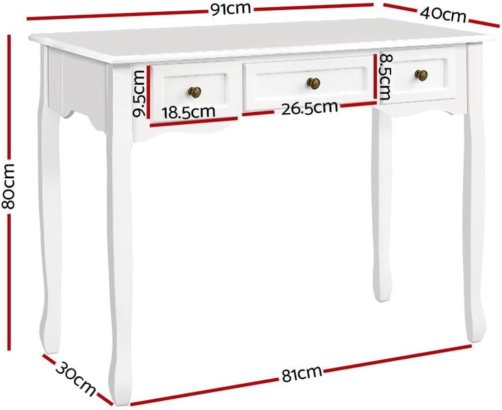 Artiss Console Table, Wood Side Hallway Tables Dressing Vanity Desk Drawers Home Bedroom Office Living Room Entryway Furniture, with 3 Drawer French Provincial Spacious Storage Space White