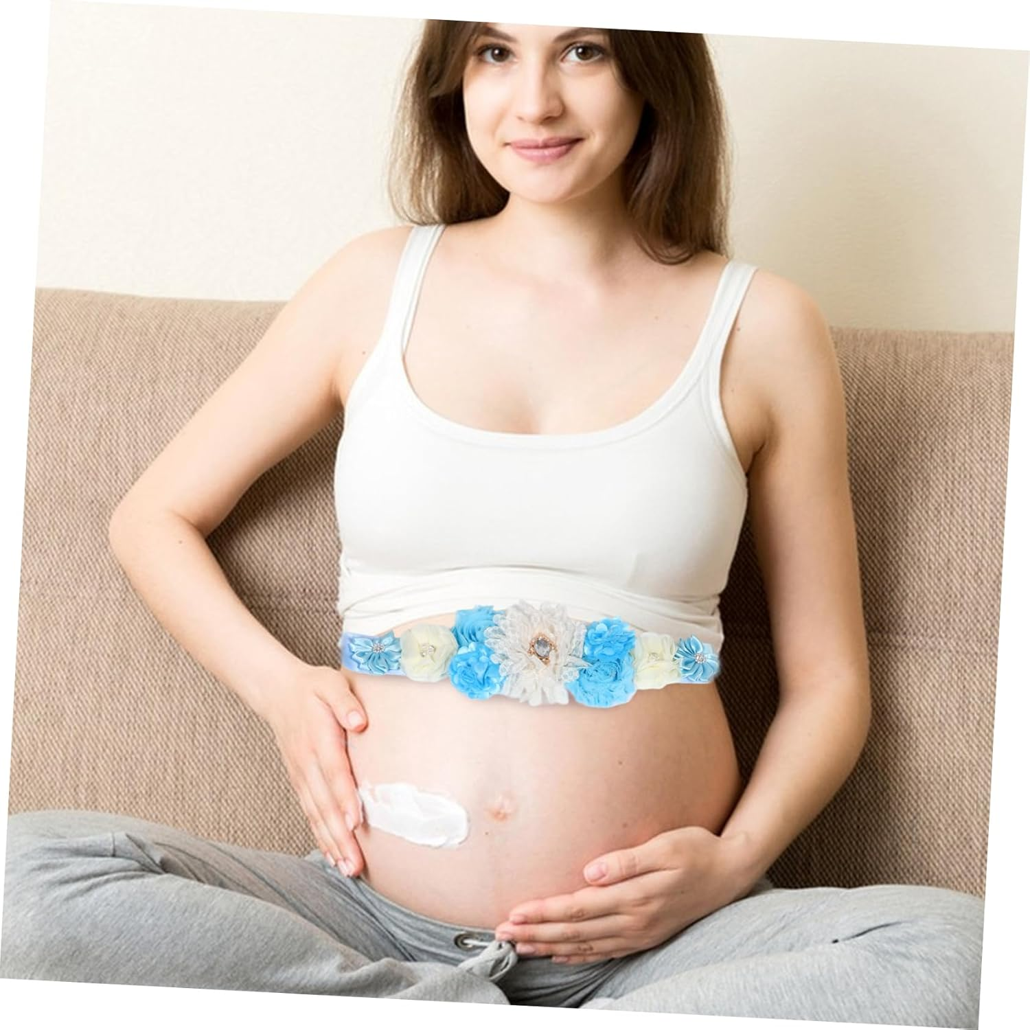 Abaodam 2Pcs Elegant Maternity Sash Belt Flowers Rhinestones for Shower Celebrations Keepsake for Expecting Mothers for Gender Reveal Events image number 4