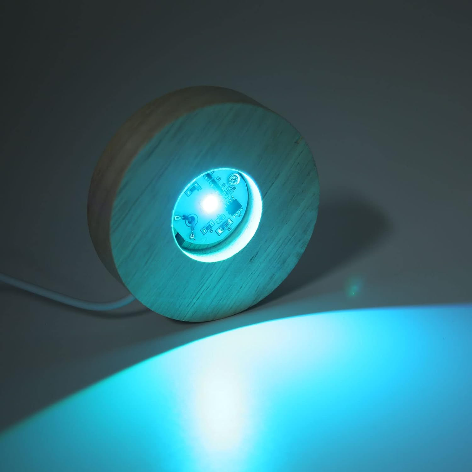 LED Light Base Display Base, USB Interface Wood Lighted Display Stand, 5V round 0.8In USB Light Table Light Base Wood Display Lamp for Home (Colorful Base) - Colorful Base image number 3