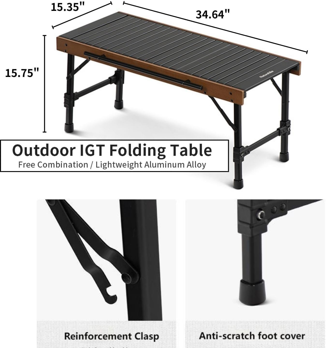Naturehike IGT Camping Table, Fold up Lightweight, Aluminum Alloy+Wood, 4-6 Person Portable Table with Carry Bag for Outdoor, Folding Square Table, Picnic Backyards BBQ Camp Kitchen image number 4