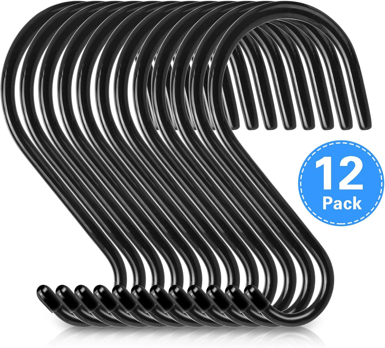 Antimbee 12 Pack Heavy Duty S Hooks, 5.5 Inch Large S Hooks, S Hook Hanger with Rubber Coated, Black S Shaped Hook for Hanging Plants, Banana, Clothes, Bags,Towels, Kitchen Utensil image number 5