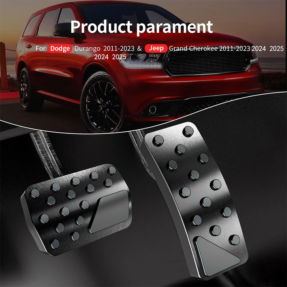 Aluminum Alloy Pedal Cover for Jeep Grand Cherokee 2011-2024 2025 Dodge Durango 2011-2024 2025 No Drilling Aluminum Brake and Accelerator Pedal Covers 2Pcs(Black) - Blue image number 2