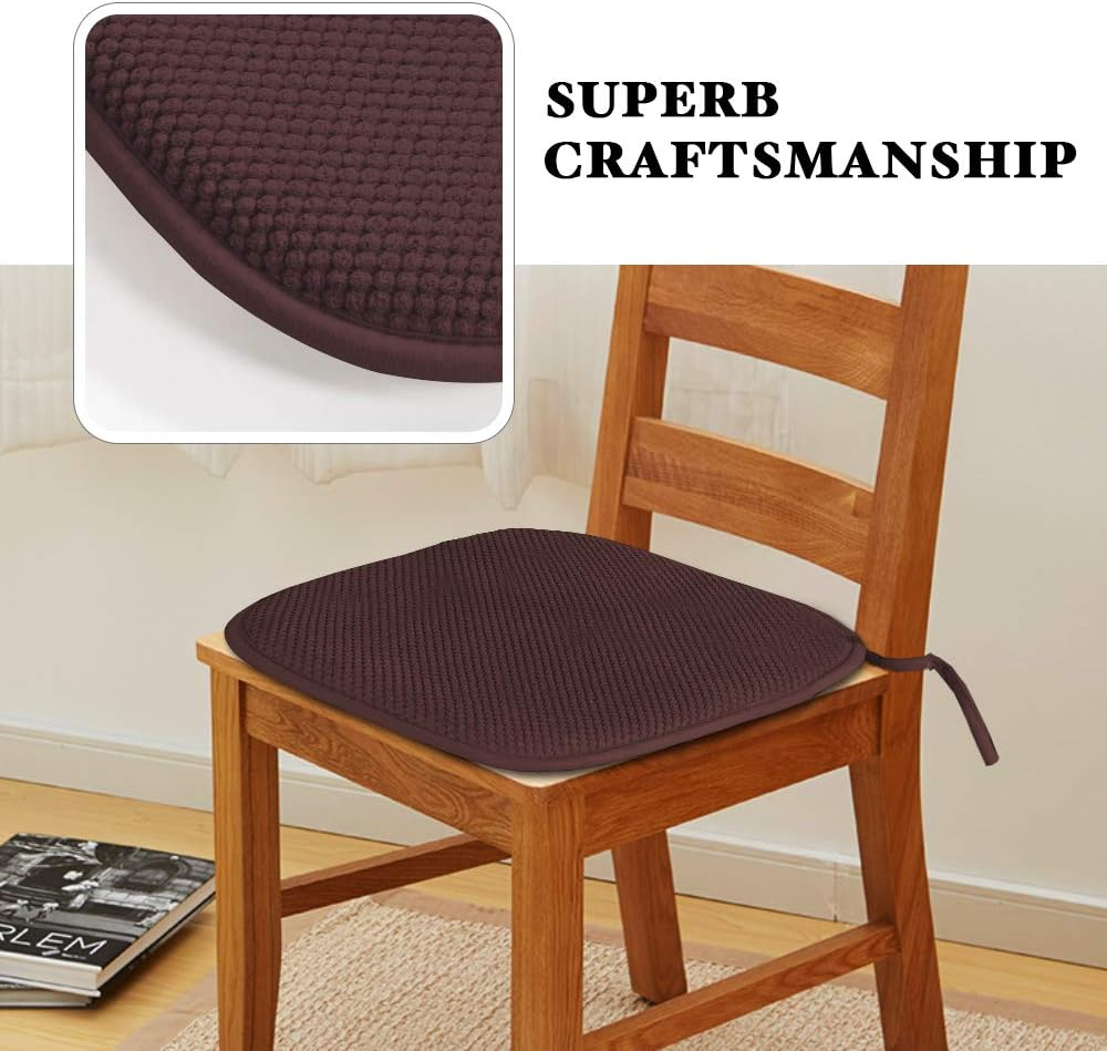 Memory Foam Seat Cushion with SBR Backing and Straps Set of 4 Non-Skid Chair Pads for Dining Room Honeycomb Pattern Chair Cushions (6 Pack, Brown,41X41Cm) image number 5