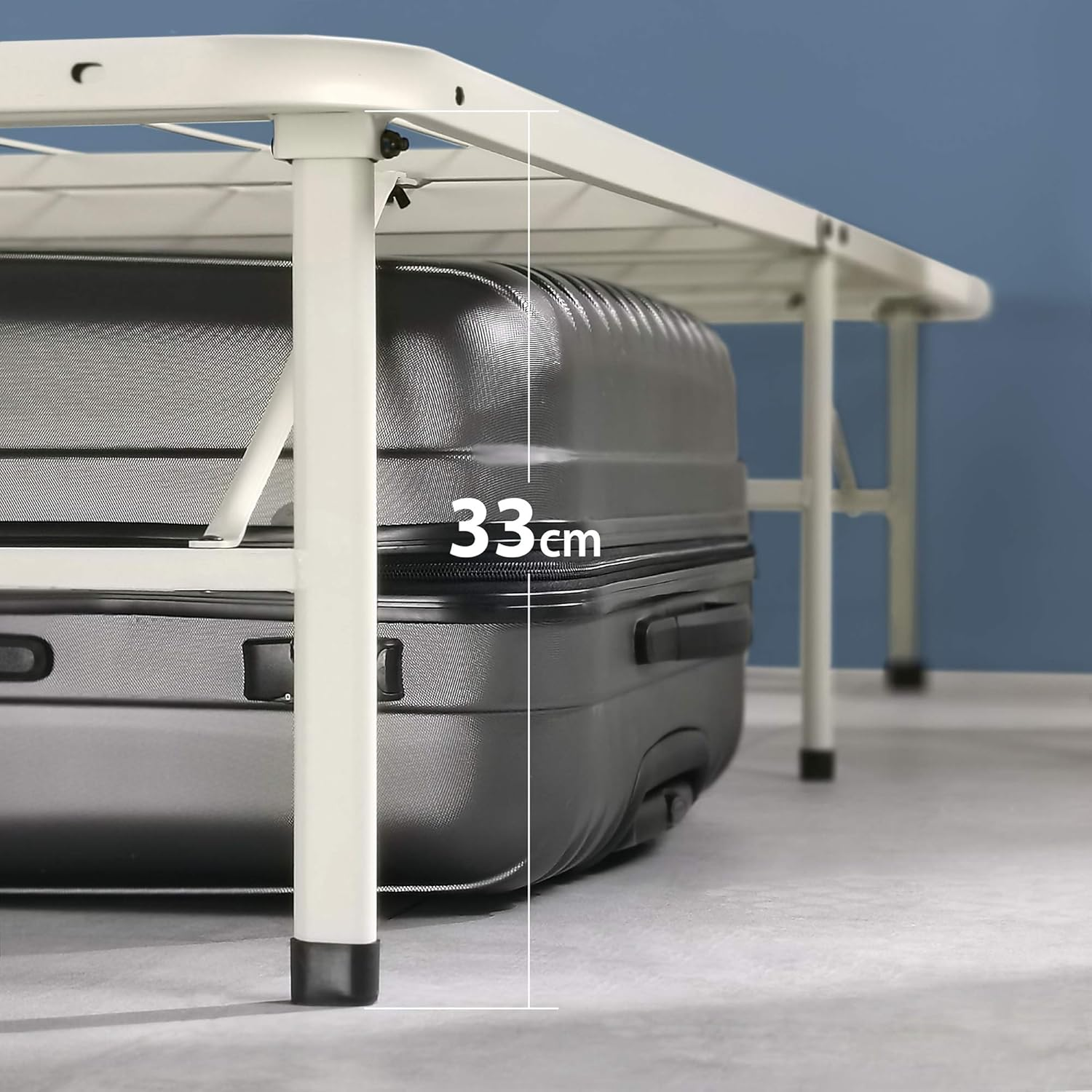 Zinus Smartbase Double Bed Base Frame White Foldable Premium Metal Heavy Duty Steel - Folding Bed Platform Mattress Foundation with under Bed Storage, Light Beige