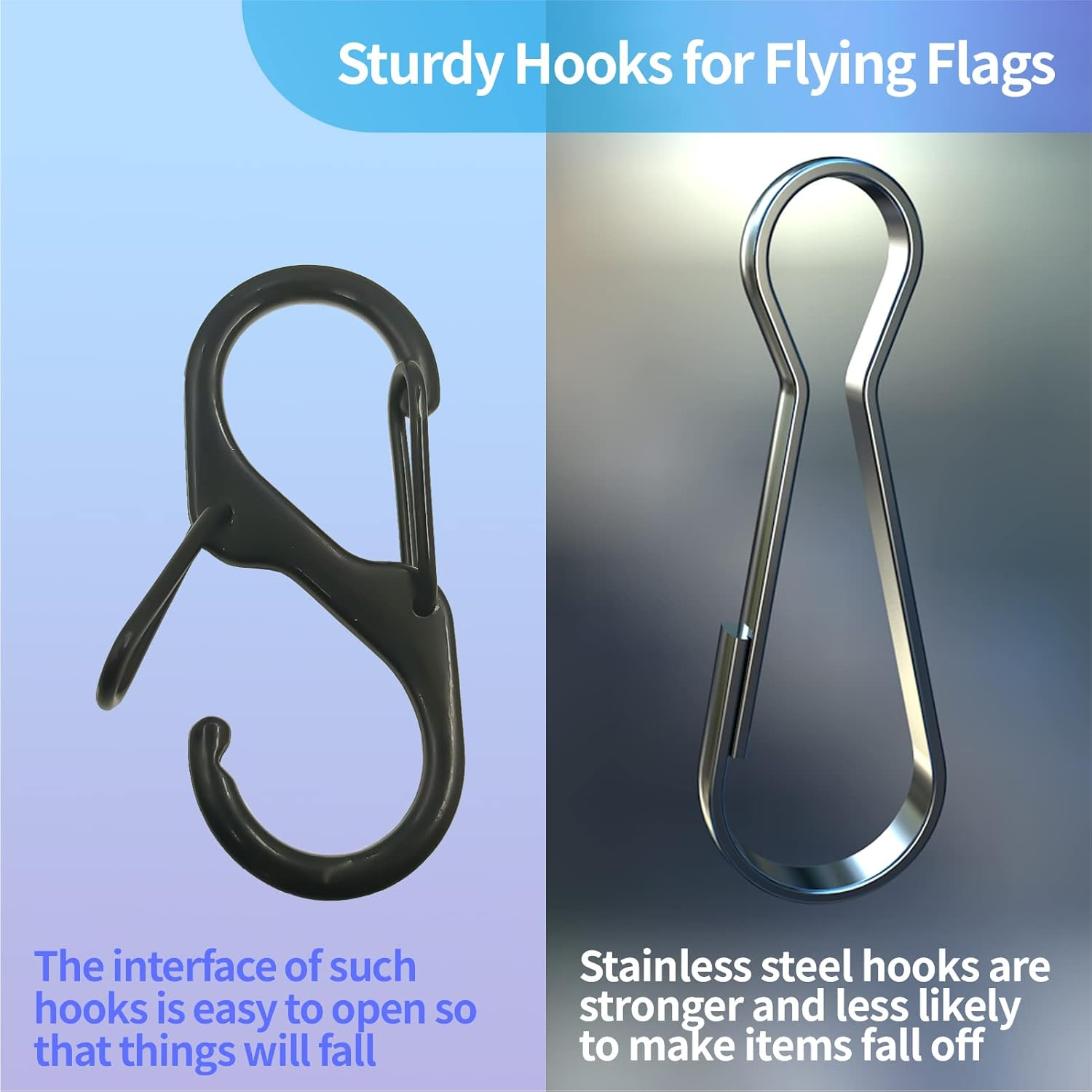 10PCS Stainless Steel Flag Pole Clips - 2 Inch Premium Boat Flag Pole Snaps Hooks - Heavy Duty Spring Snaps - Metal Spring Lanyard Clips for Shower Curtain Key Chain Carabiners image number 4